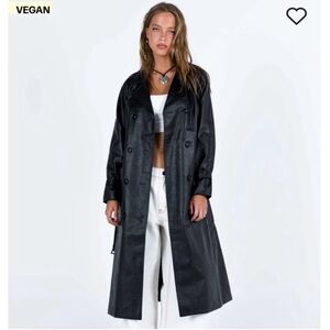 Faux leather long trench coat